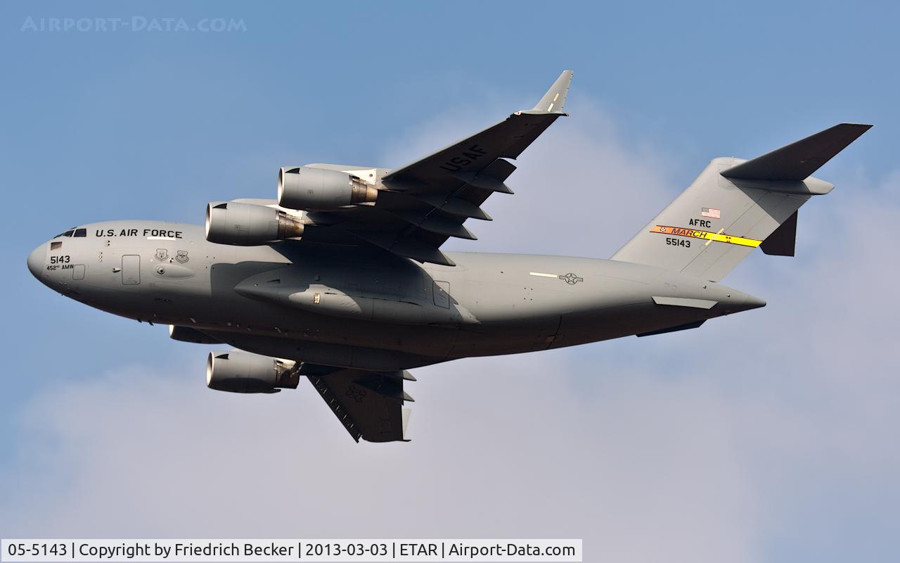 05-5143, 2005 Boeing C-17A Globemaster III C/N 50151/F150/P143, departure via RW26