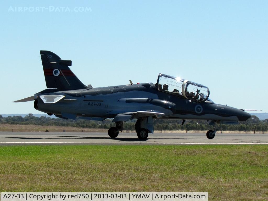 A27-33, British Aerospace Hawk 127 C/N DT33, A27-33 returning after display with canopy open, at 2013 Australian International Airshow, Avalon
