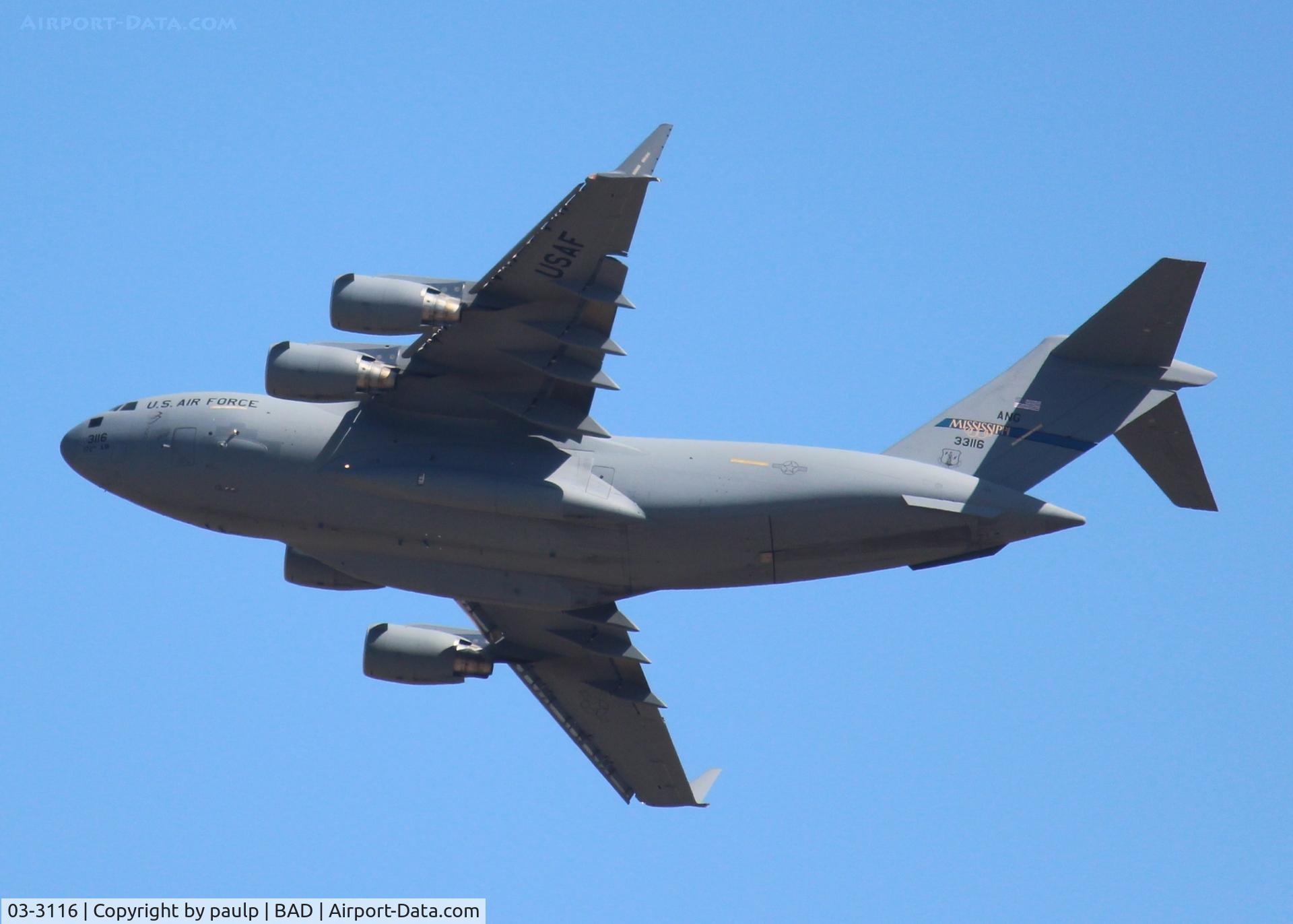 03-3116, 2004 Boeing C-17A Globemaster III C/N F-123, Off of Rwy 33 at Barksdale Air Force Base.