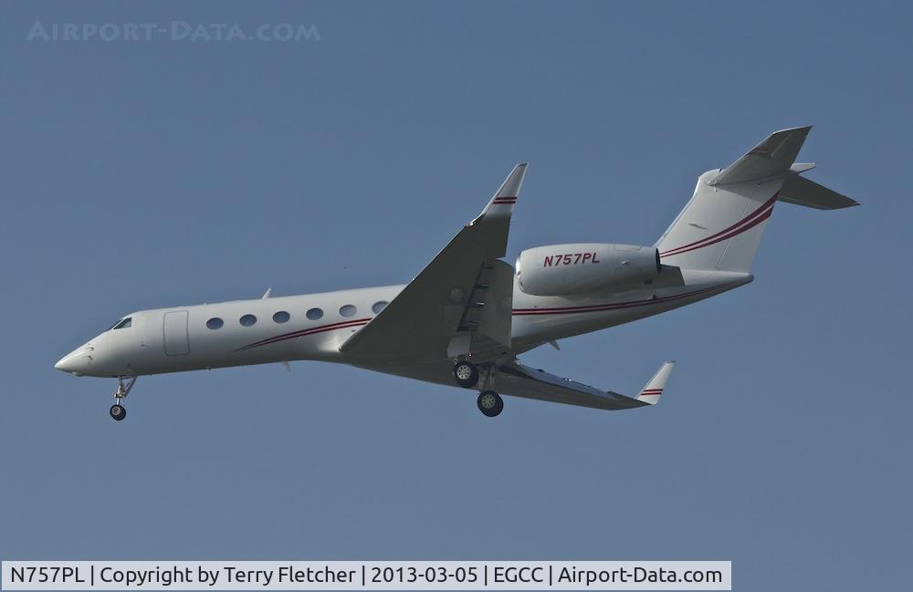 N757PL, 2009 Gulfstream Aerospace GV-SP (G550) C/N 5249, Vistor for the EUFA Champions League match between Manchester United and Real 
Madrid