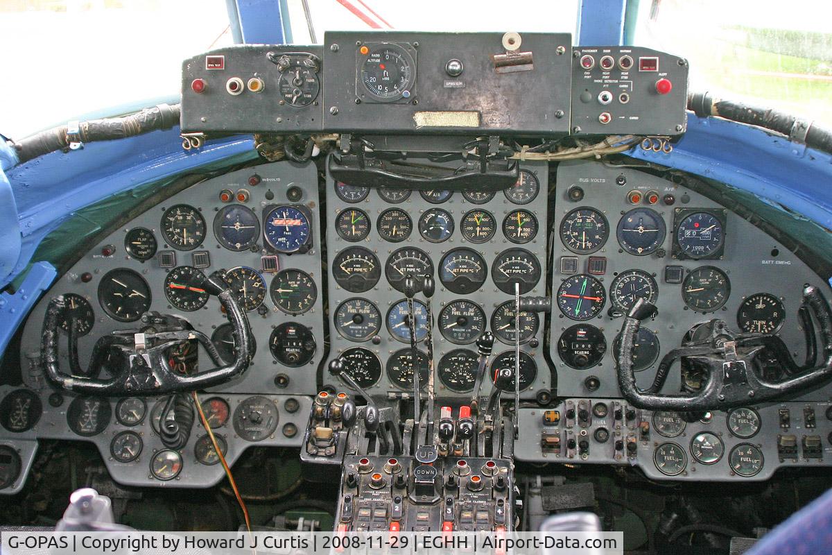 G-OPAS, 1958 Vickers Viscount 806 C/N 263, Cockpit of this Viscount, the nose of which is preserved at the Bournemouth Aviation Museum.