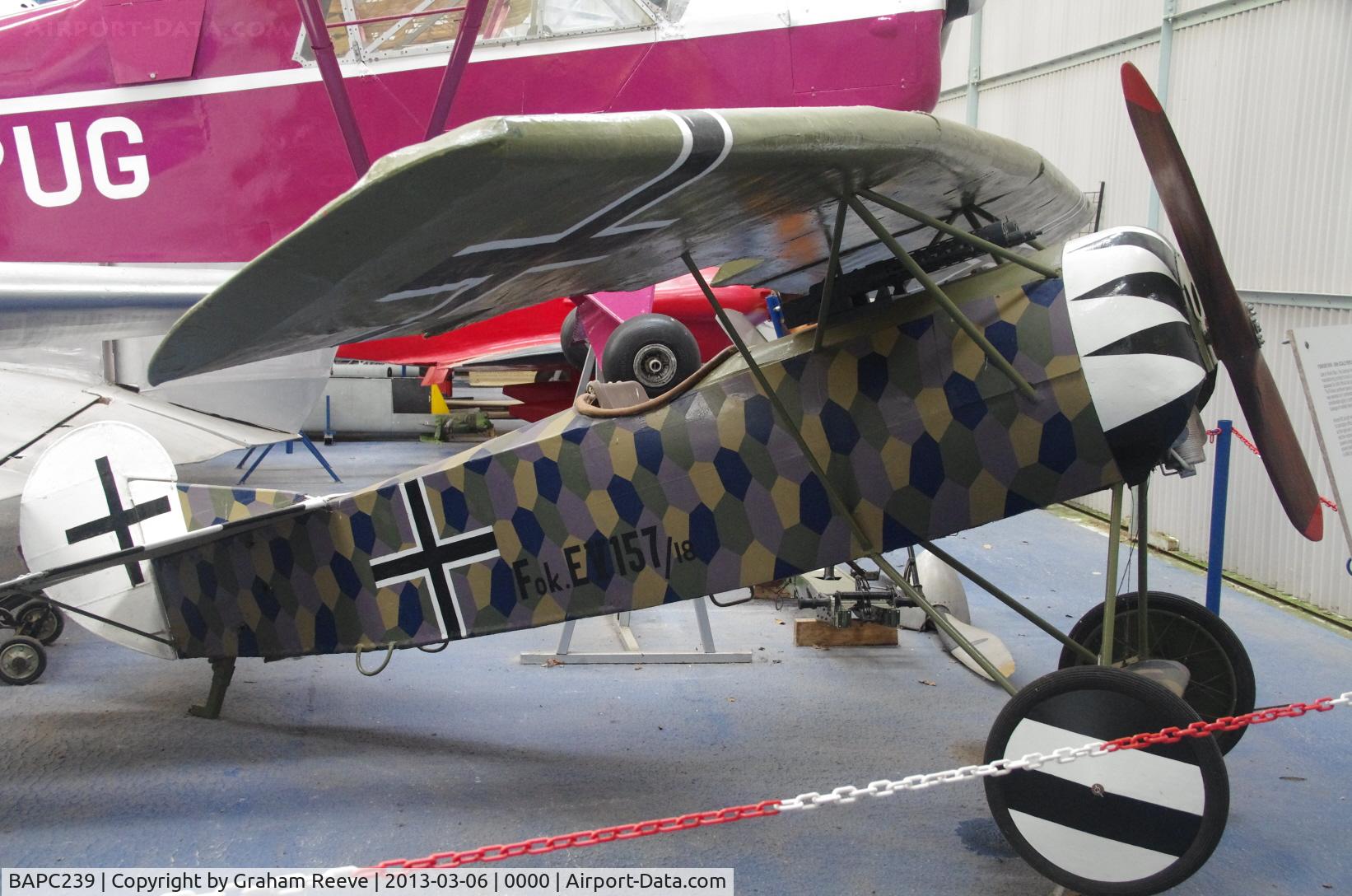 BAPC239, 1963 Fokker D-VIII 5/8 Scale Replica C/N BAPC.239, Preserved at the Norfolk and Suffolk Aviation Museum, Flixton.