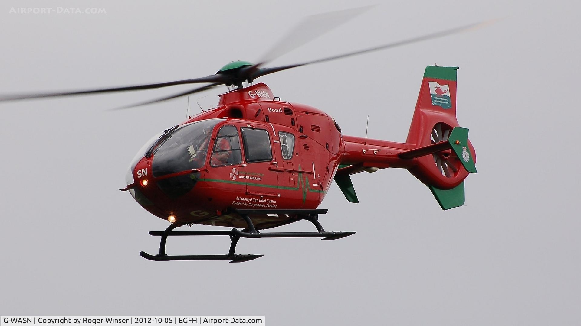 G-WASN, 2008 Eurocopter EC-135T-2+ C/N 0746, Resident Wales Air Ambulance helicopter (Helimed 57) responding to a call out.