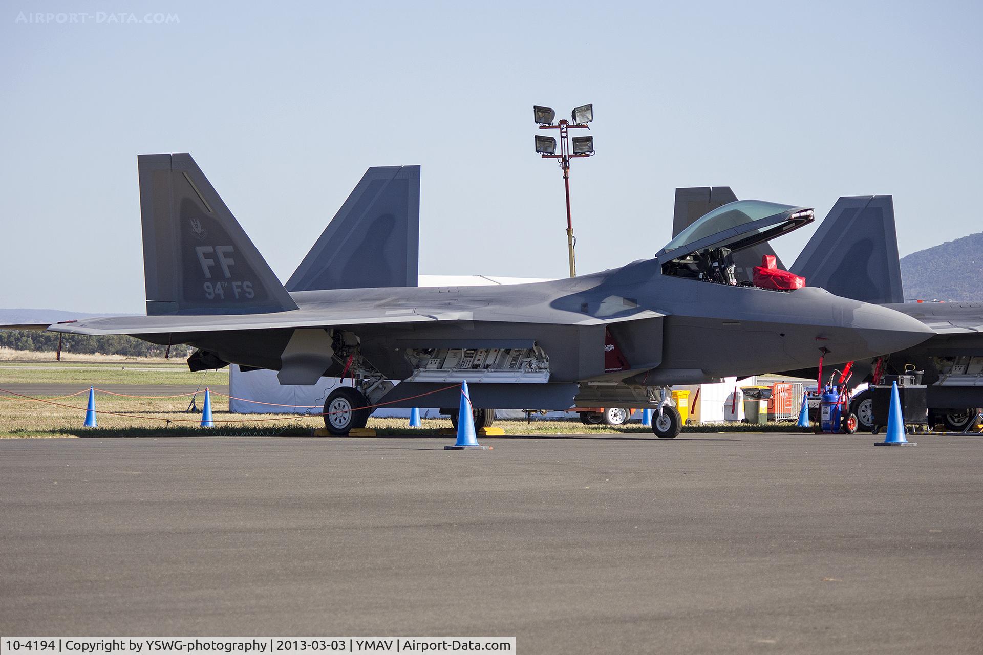 10-4194, Lockheed Martin F-22A Raptor C/N 645-4194, U.S. Air Force F-22 Raptor (10-4194) on display at the 2013 Avalon Airshow.