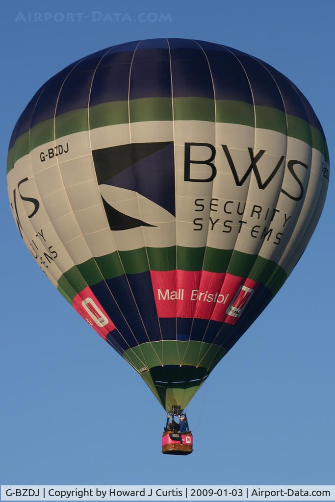 G-BZDJ, 2000 Cameron Balloons Z-105 C/N 4832, BWS Security Systems. At the Icicle Balloon Meet, Savernake.