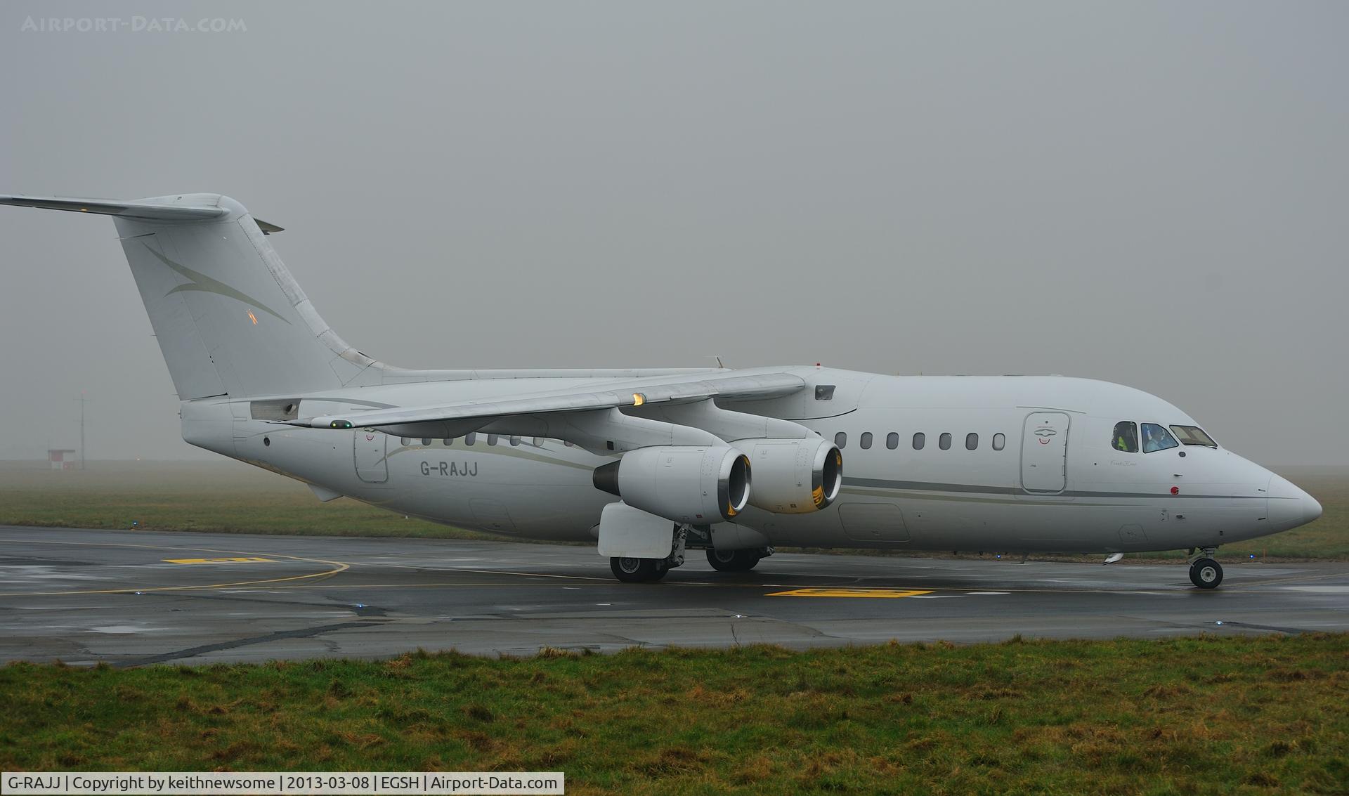 G-RAJJ, 1988 British Aerospace BAe.146-200 C/N E2108, Arriving with Southampton FC into a very foggy Norwich.
