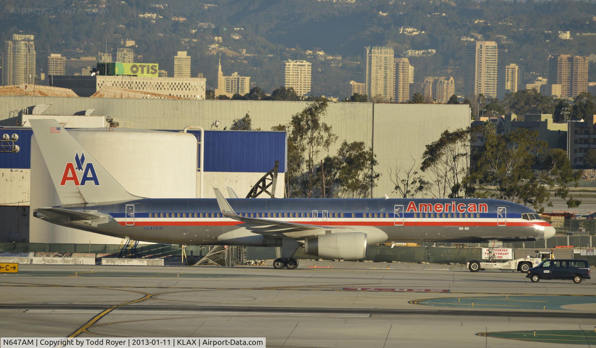 N647AM, 1991 Boeing 757-223 C/N 24605, Getting towed to the gate at LAX