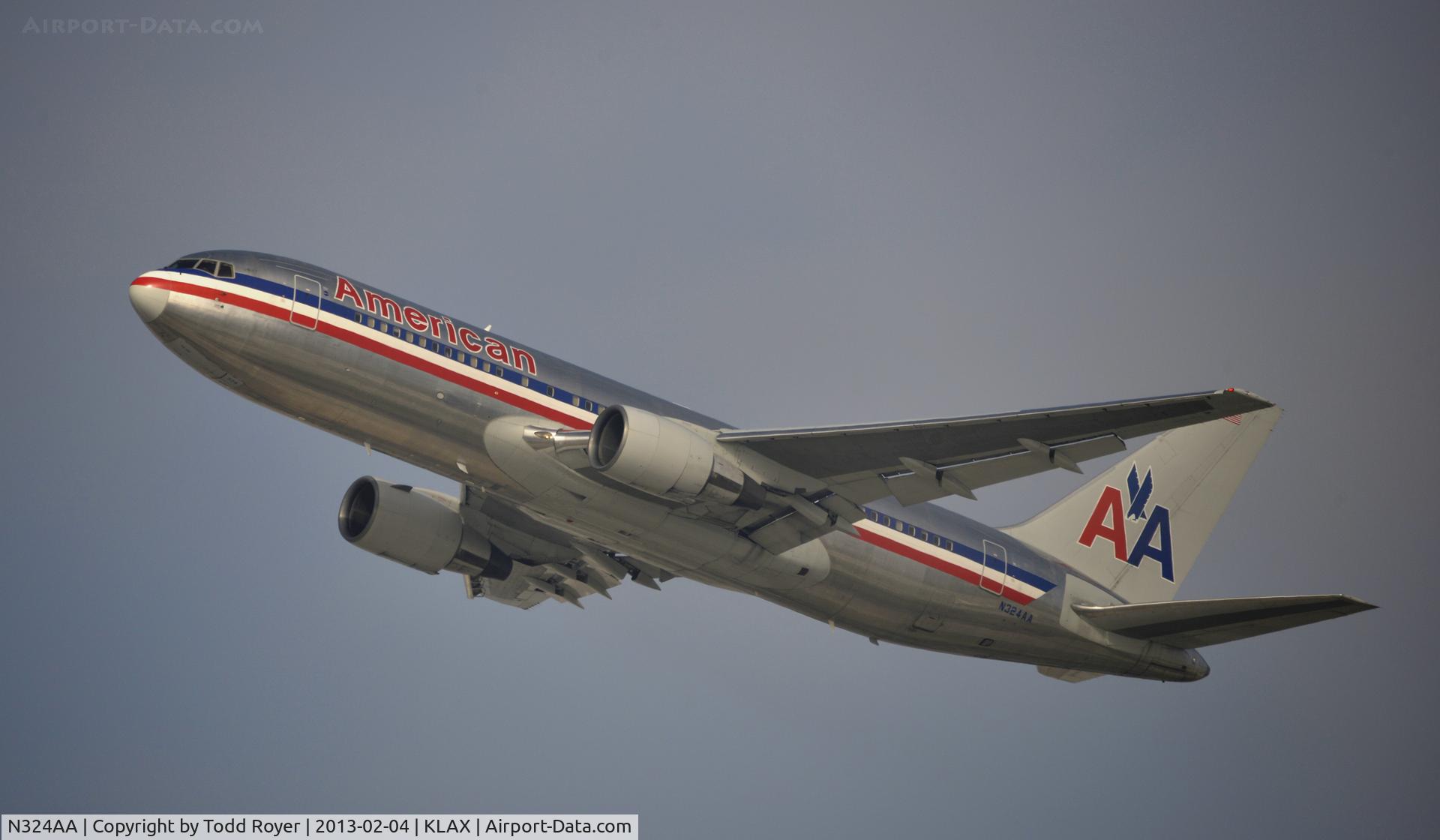 N324AA, 1986 Boeing 767-223 C/N 22325, Departing LAX on a foggy morning