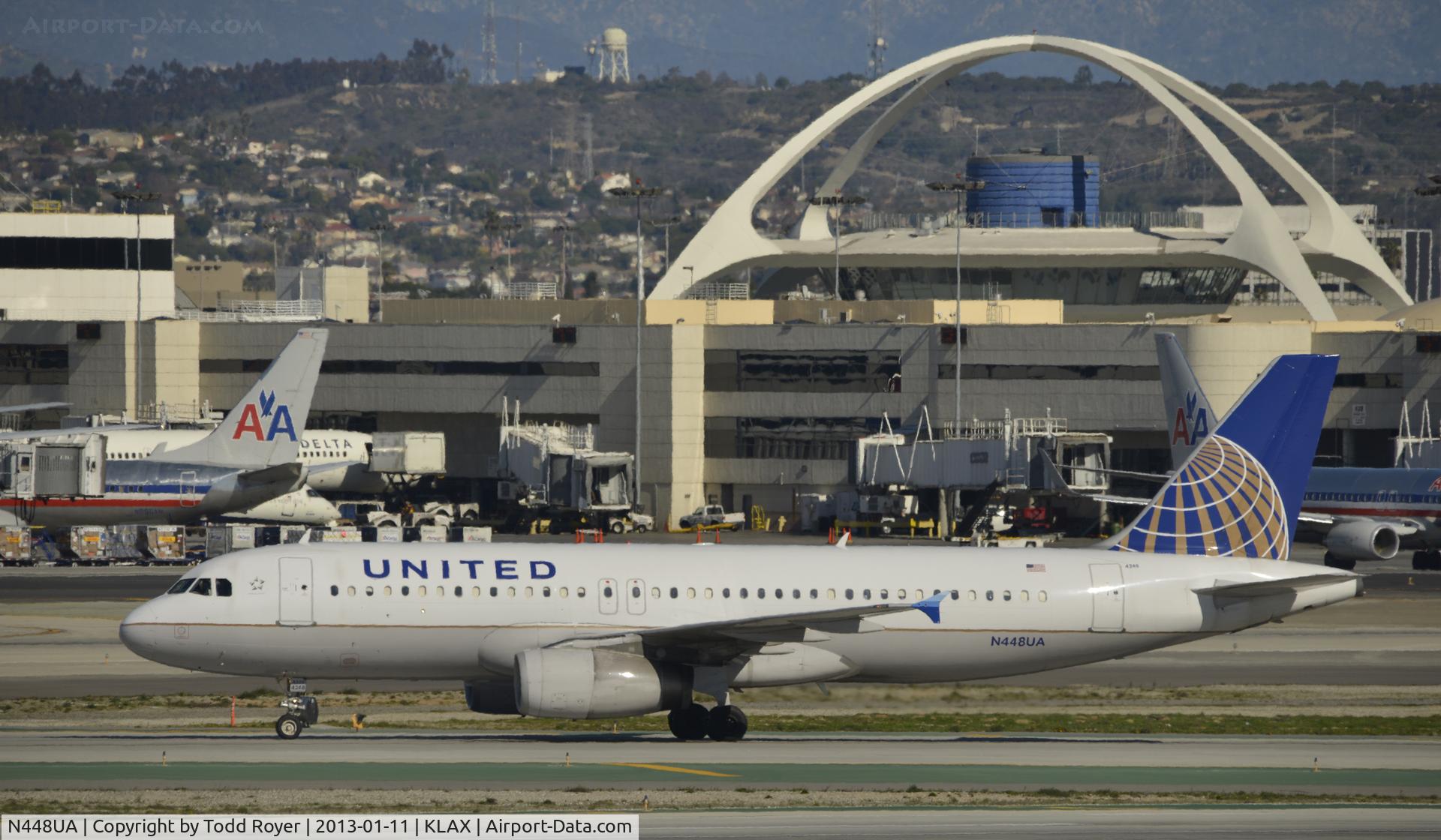 N448UA, 1998 Airbus A320-232 C/N 842, Arriving at LAX on 25L