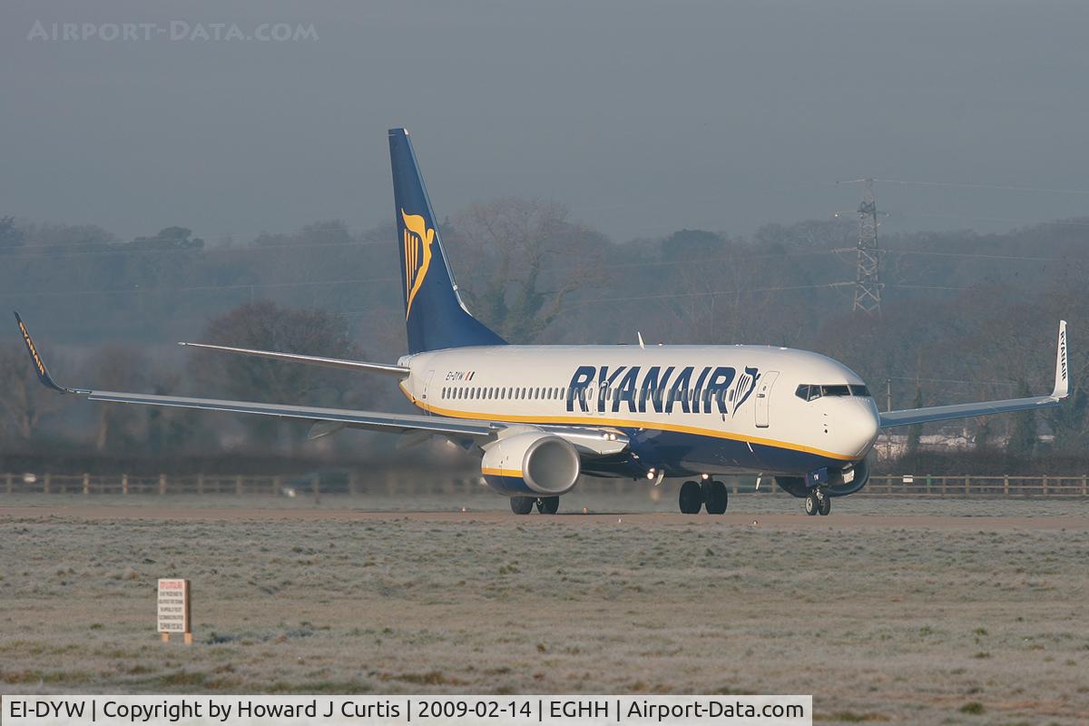 EI-DYW, 2008 Boeing 737-8AS C/N 33635, Ryanair, just about to depart on runway 26. Notice the misting in the engine.
