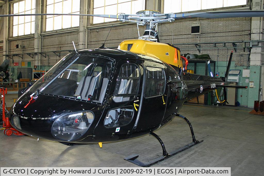 G-CEYO, 1990 Aerospatiale AS-350B2 Squirrel HT1 C/N 2312, Being prepared for service with the Defence Helicopter Flying School as G-CEYO/00.