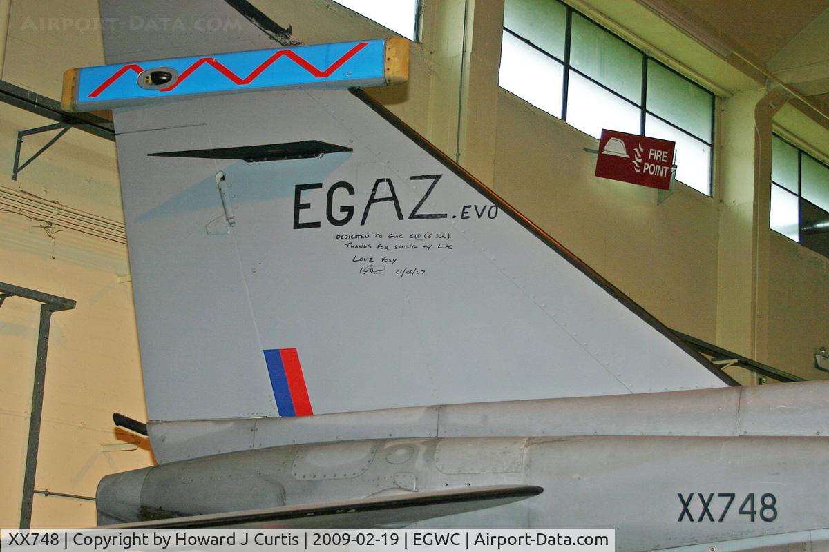 XX748, 1974 Sepecat Jaguar GR.3A C/N S.45, Inscription on the tail reads:'Dedicated to Gaz Evo. Thanks for saving my life, love Foxy, 21/6/07'.