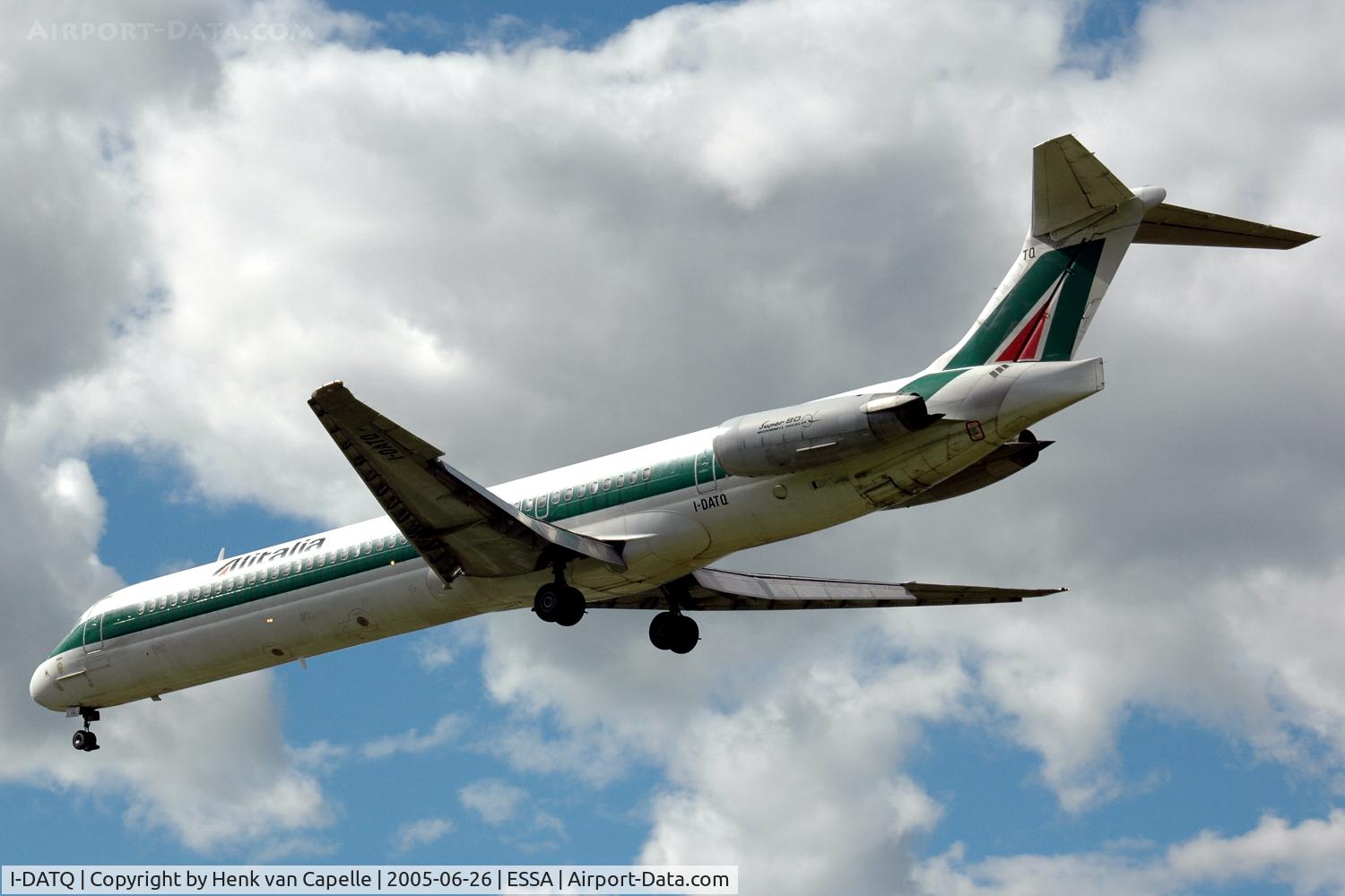 I-DATQ, 1995 McDonnell Douglas MD-82 (DC-9-82) C/N 53233, Alitalia MD-82 approaching Stockholm Arlanda airport, Sweden.