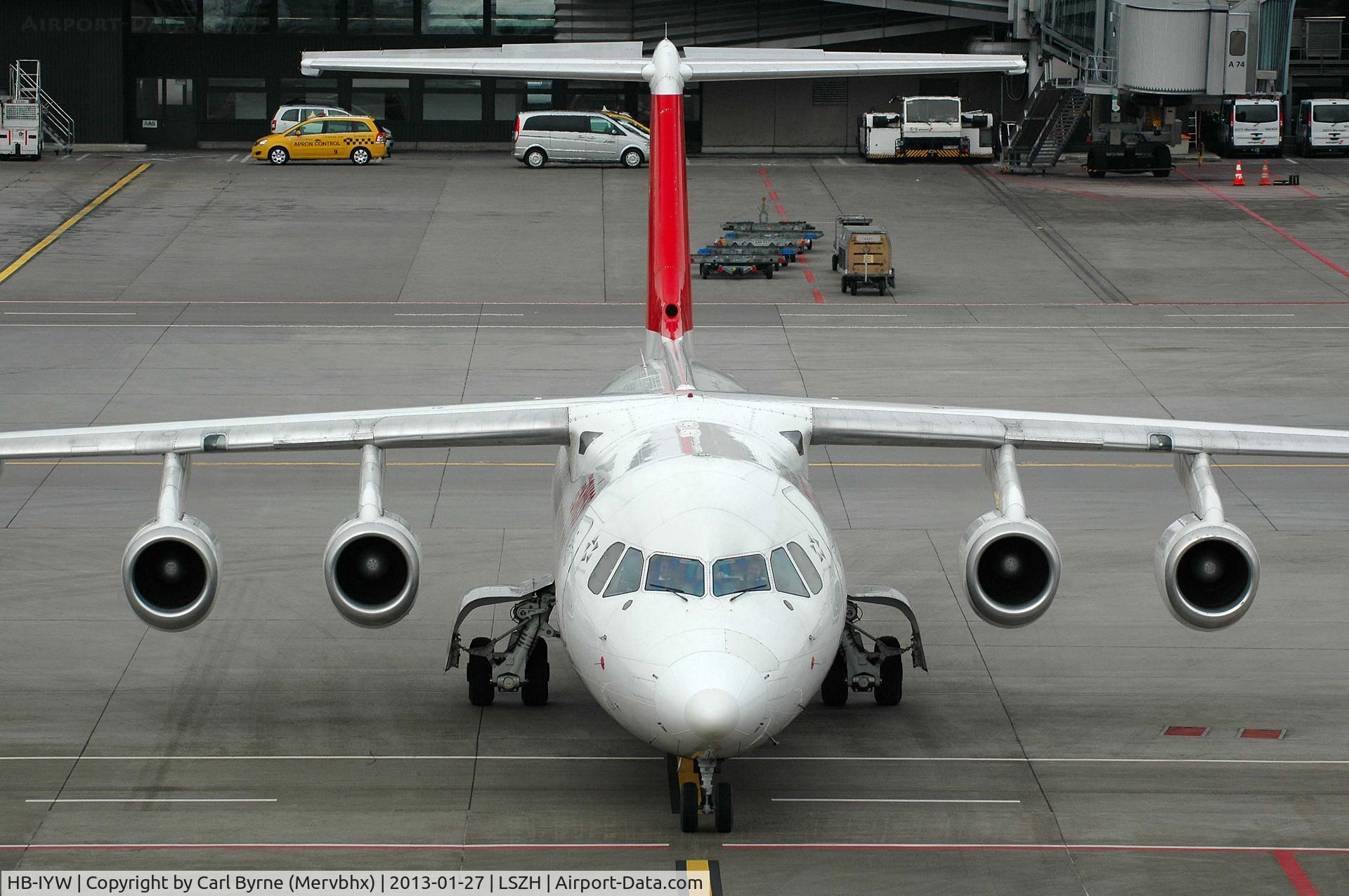 HB-IYW, 1999 British Aerospace Avro 146-RJ100 C/N E3359, Taken from the Spectator Terrace.