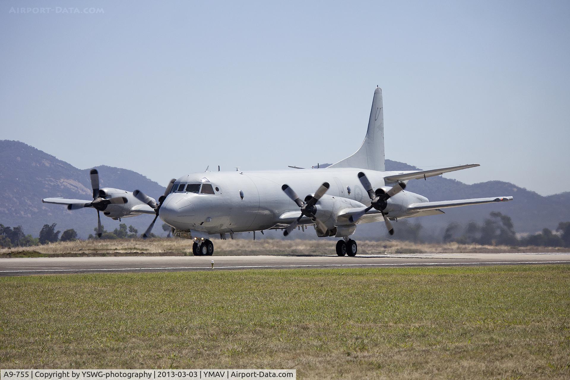 A9-755, Lockheed P-3C Orion C/N 285D-5664, Royal Australian Air Force (A9-755) AP-3C Orion taking off for a display at the 2013 Avalon Airshow.