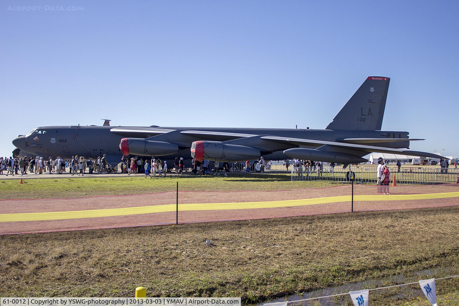 61-0012, 1961 Boeing B-52H Stratofortress C/N 464439, U.S. Air Force (61-0012) B-52H Stratofortress on display at the 2013 Avalon Airshow.