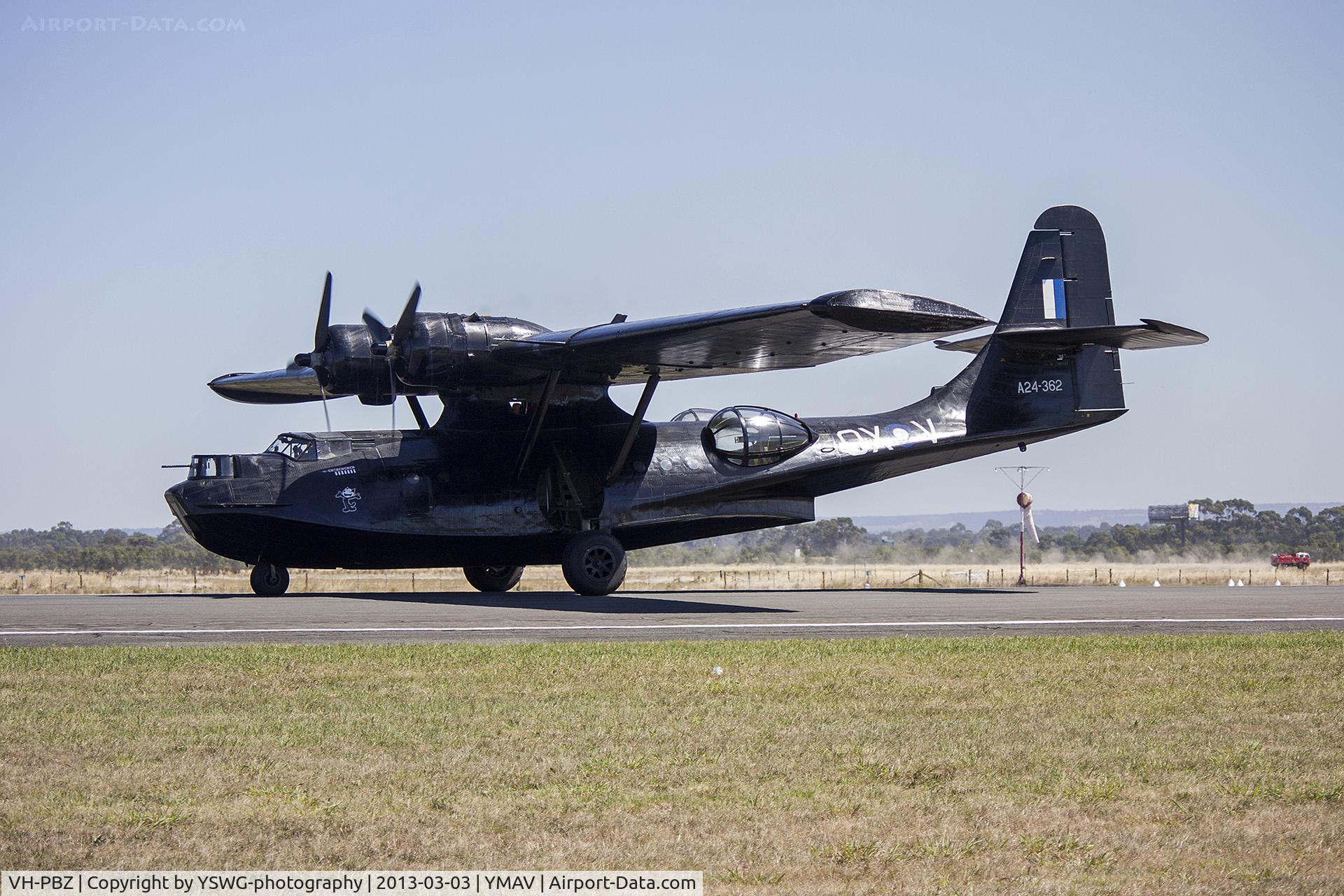 VH-PBZ, 1945 Consolidated PBY-6A Catalina C/N 2043, Historical Aircraft Restoration Society (VH-PBZ) Consolidated PBY Catalina, in RAAF A24-362 livery, taking off at the 2013 Avalon Airshow.