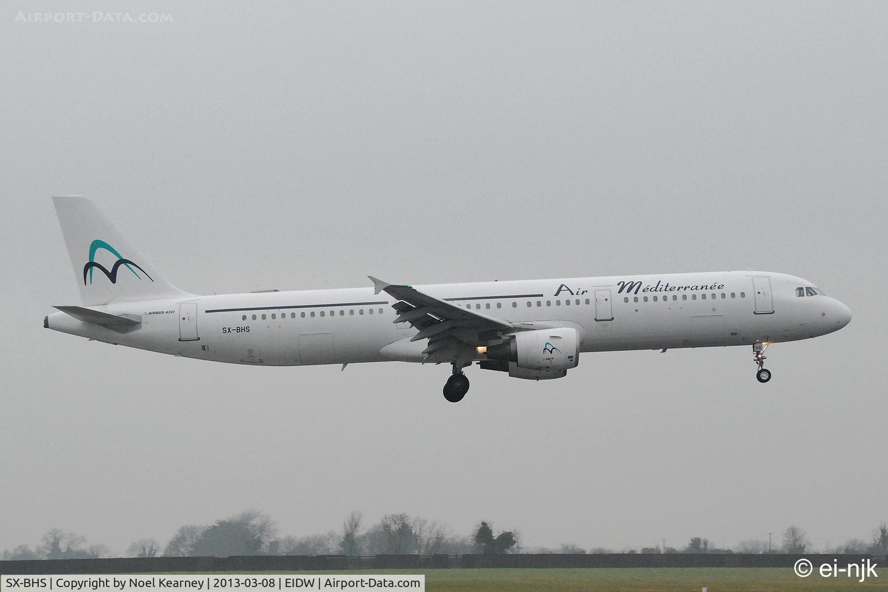 SX-BHS, 1997 Airbus A321-112 C/N 642, Landing Rwy 10 at Dublin, bringing in French rugby supporters.