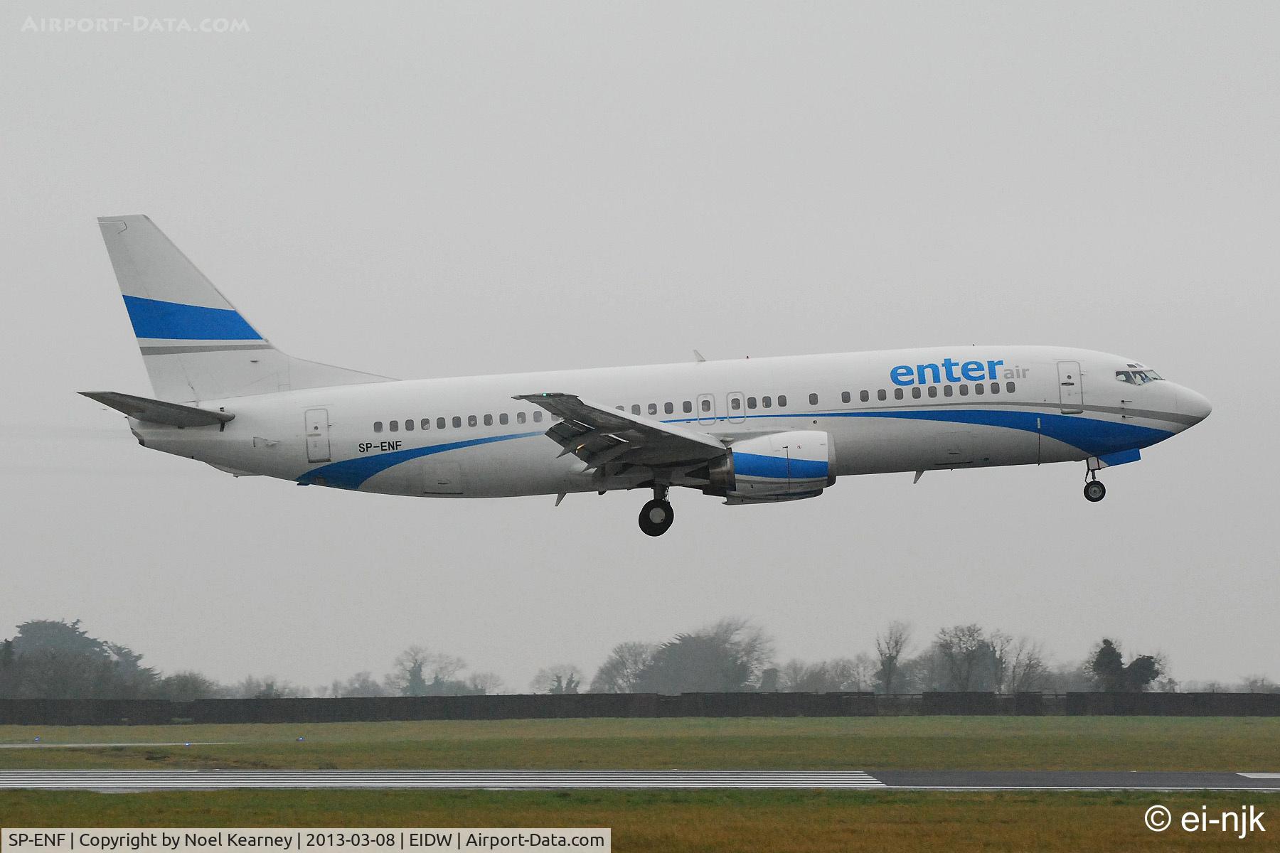 SP-ENF, 1992 Boeing 737-4C9 C/N 25429, Landing Rwy 10 at Dublin, bringing in French rugby supporters.