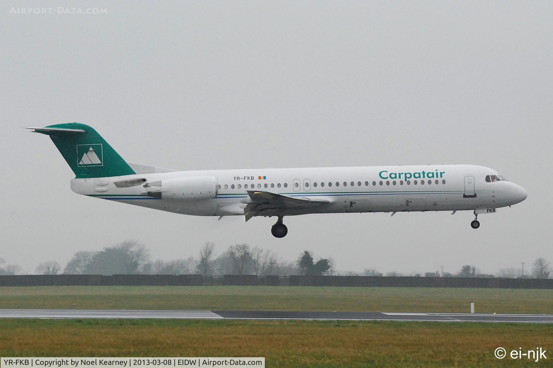 YR-FKB, 1991 Fokker 100 (F-28-0100) C/N 11369, Landing Rwy 10 at Dublin, bringing in French rugby supporters.
