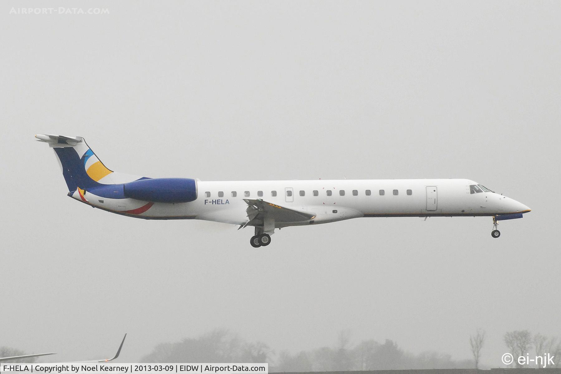 F-HELA, 1999 Embraer EMB-145EU (ERJ-145EU) C/N 145167, Landing Rwy 10 at Dublin, bringing in French rugby supporters.