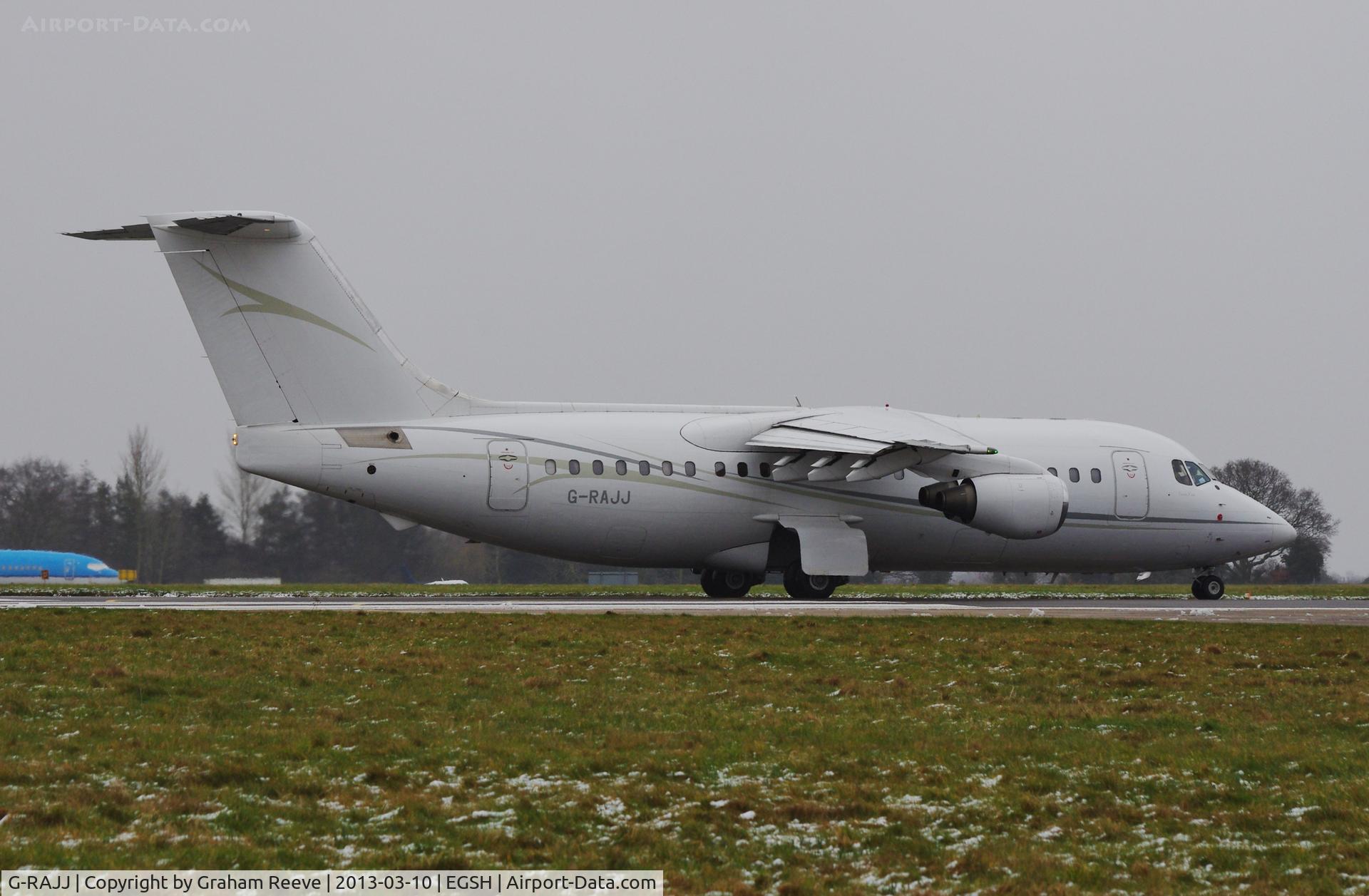 G-RAJJ, 1988 British Aerospace BAe.146-200 C/N E2108, Departing on runway 09.
