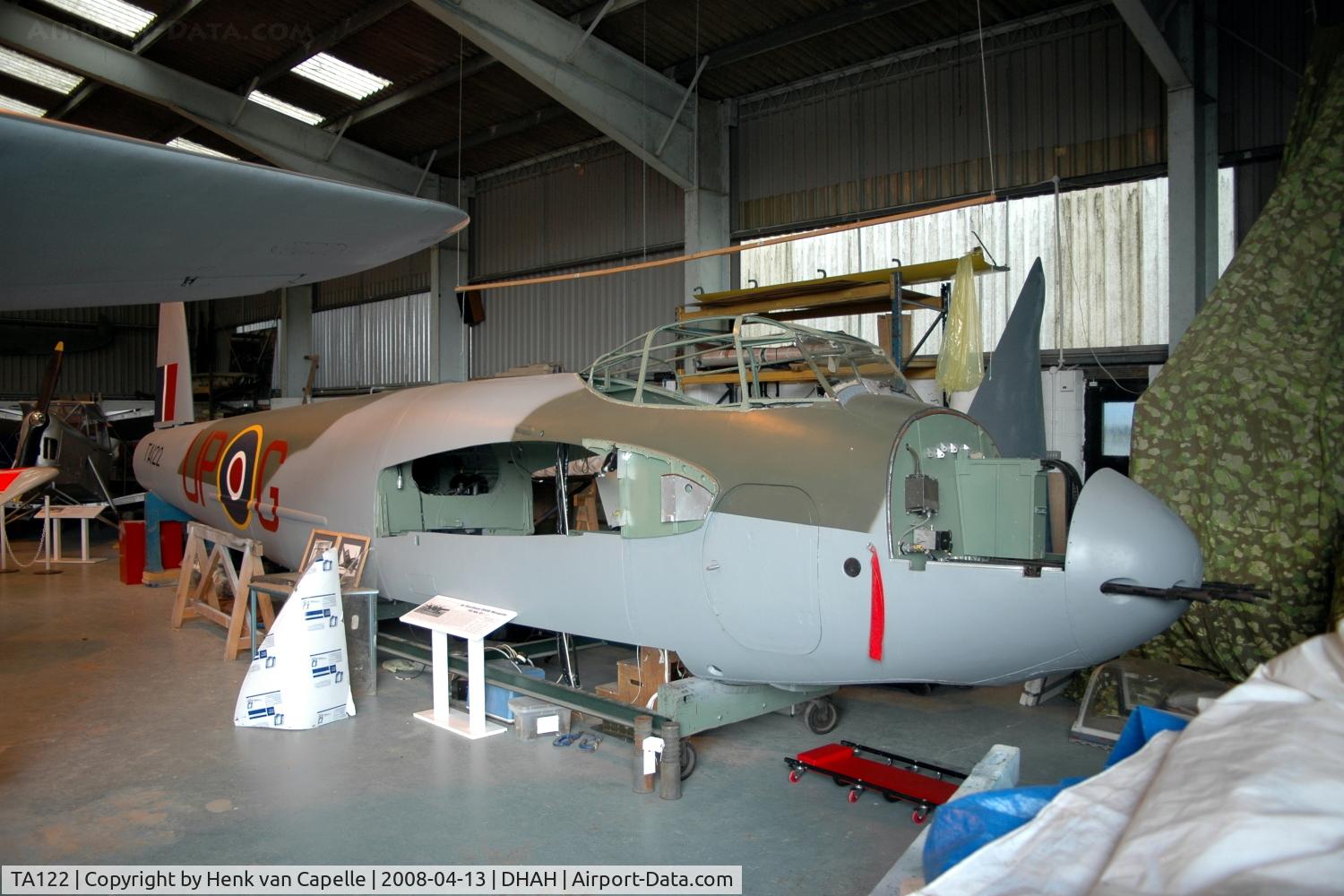 TA122, 1945 De Havilland DH-98 Mosquito FB.VI C/N Not found TA122, The fuselage of Mosquito FB.VI TA122 under restoration at the De Havilland Aircraft Heritage Centre in 2008.