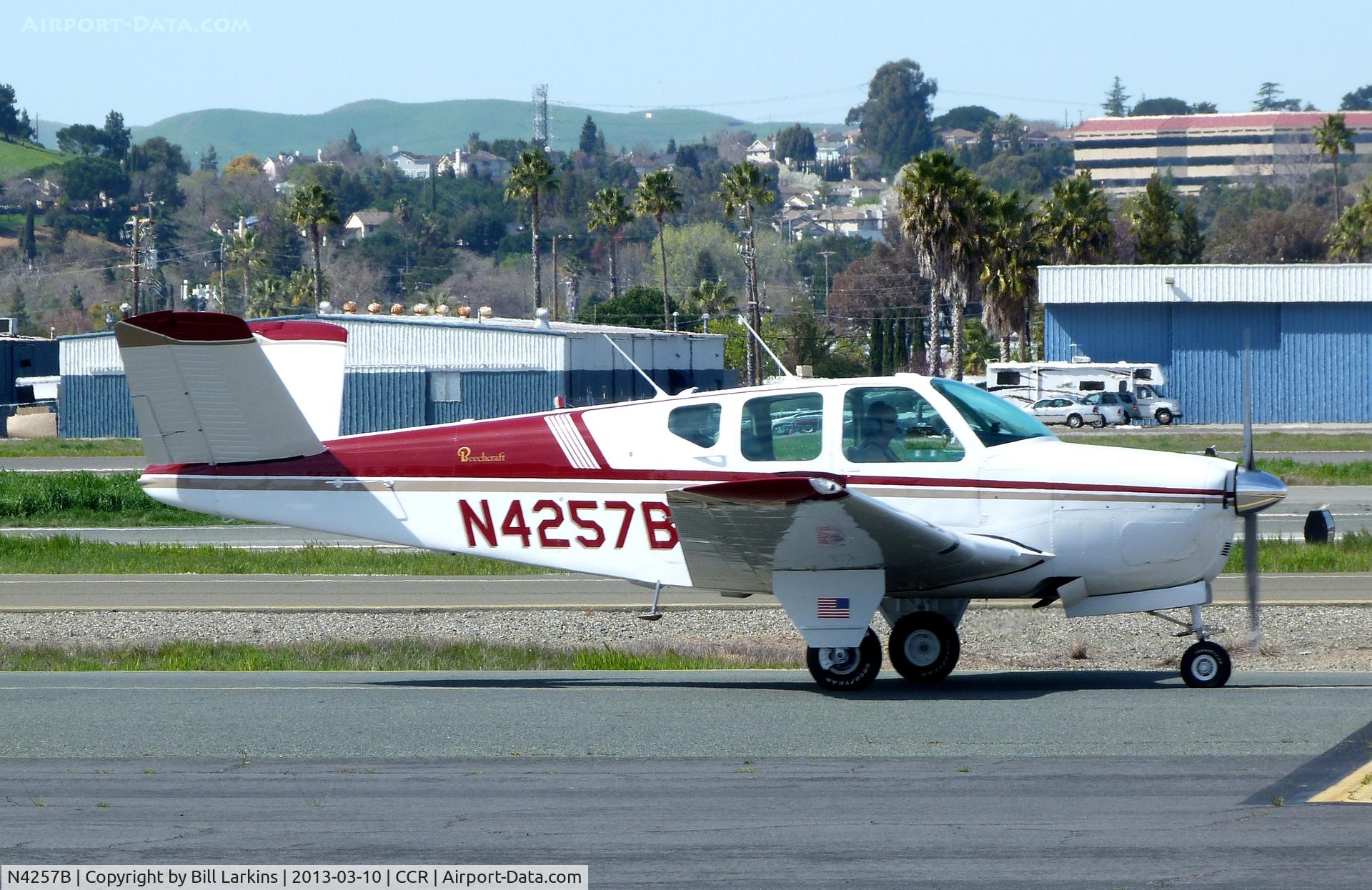 N4257B, 1955 Beech F35 Bonanza C/N D-4234, Visitor leaving.