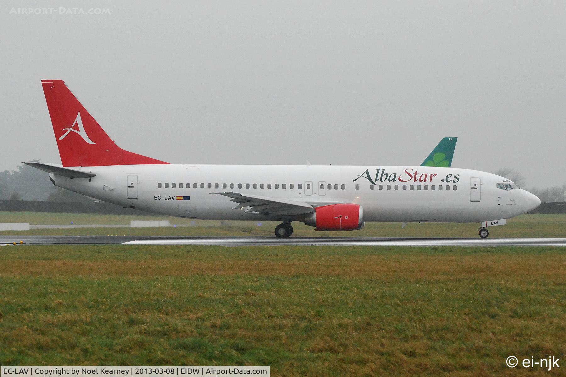 EC-LAV, 1989 Boeing 737-408 C/N 24352, Departing off Rwy 10 at Dublin.