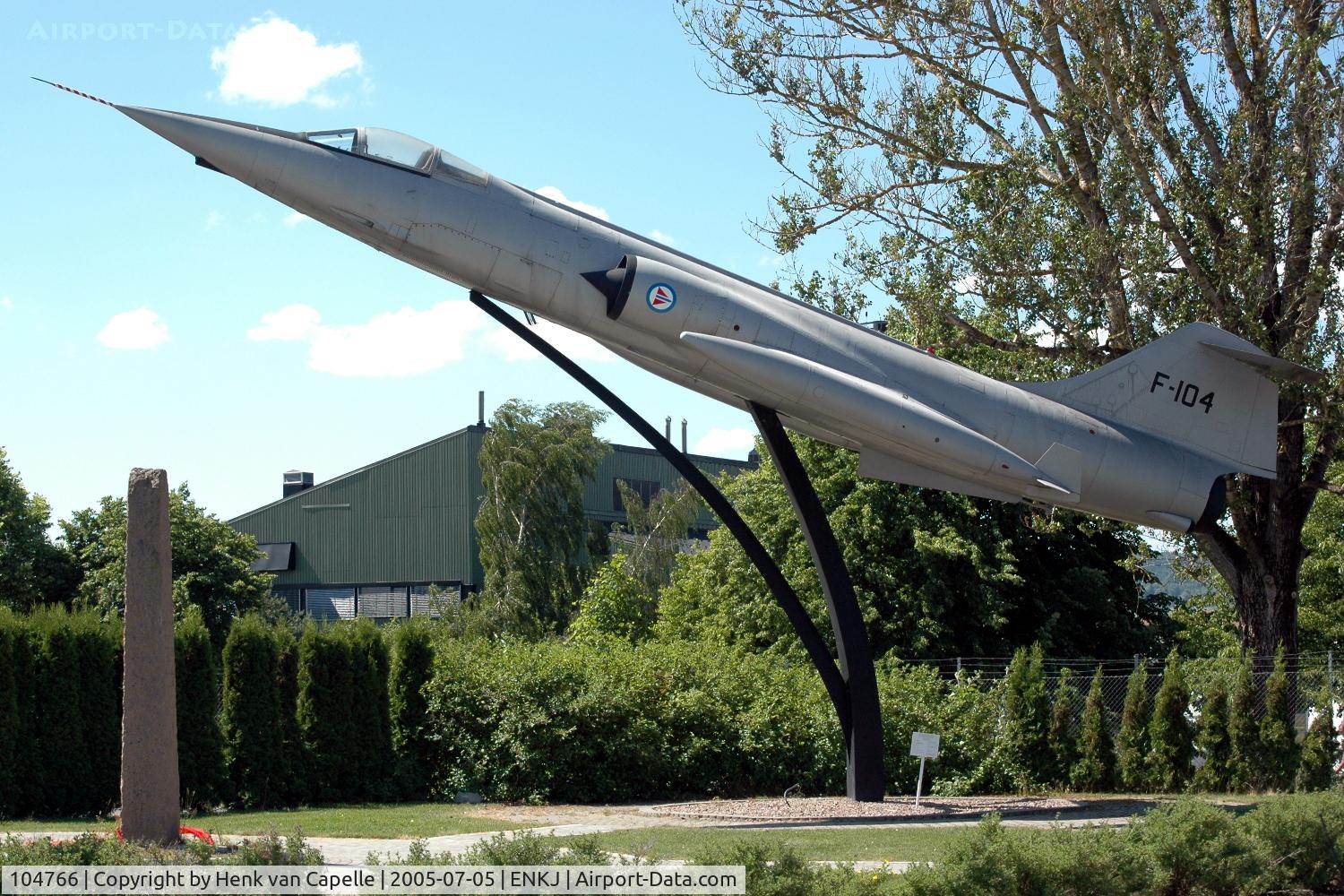 104766, Canadair CF-104 Starfighter C/N 683A-1066, Pole-mounted CF-104 Starfighter of the Royal Norwegian Air Force at Kjeller Air Force Base, near Oslo, Norway.