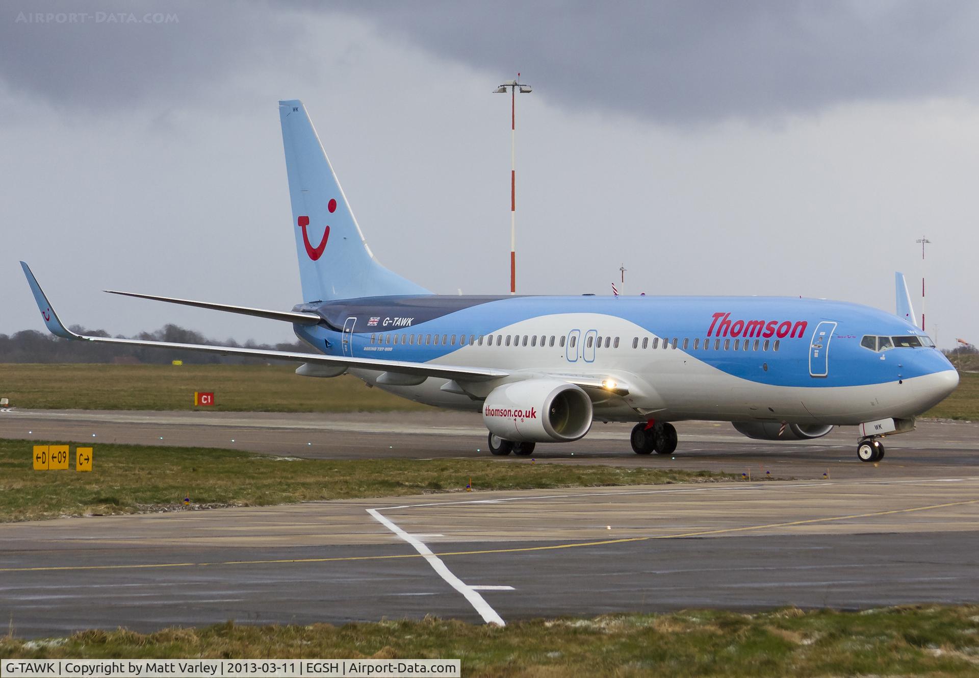 G-TAWK, 2012 Boeing 737-8K5 C/N 37239, Arriving at EGSH.