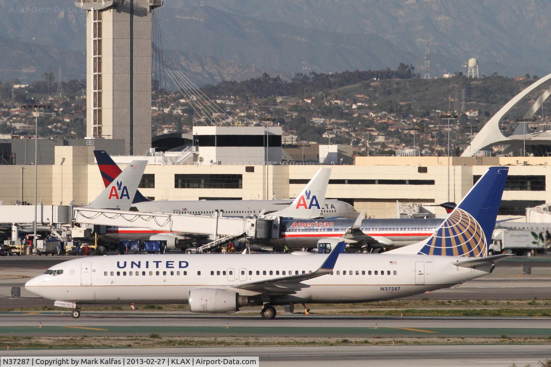 N37287, 2004 Boeing 737-824 C/N 31636, United Airlines Boeing 737-824, UAL1587 arriving from KDEN on TWY H at KLAX.