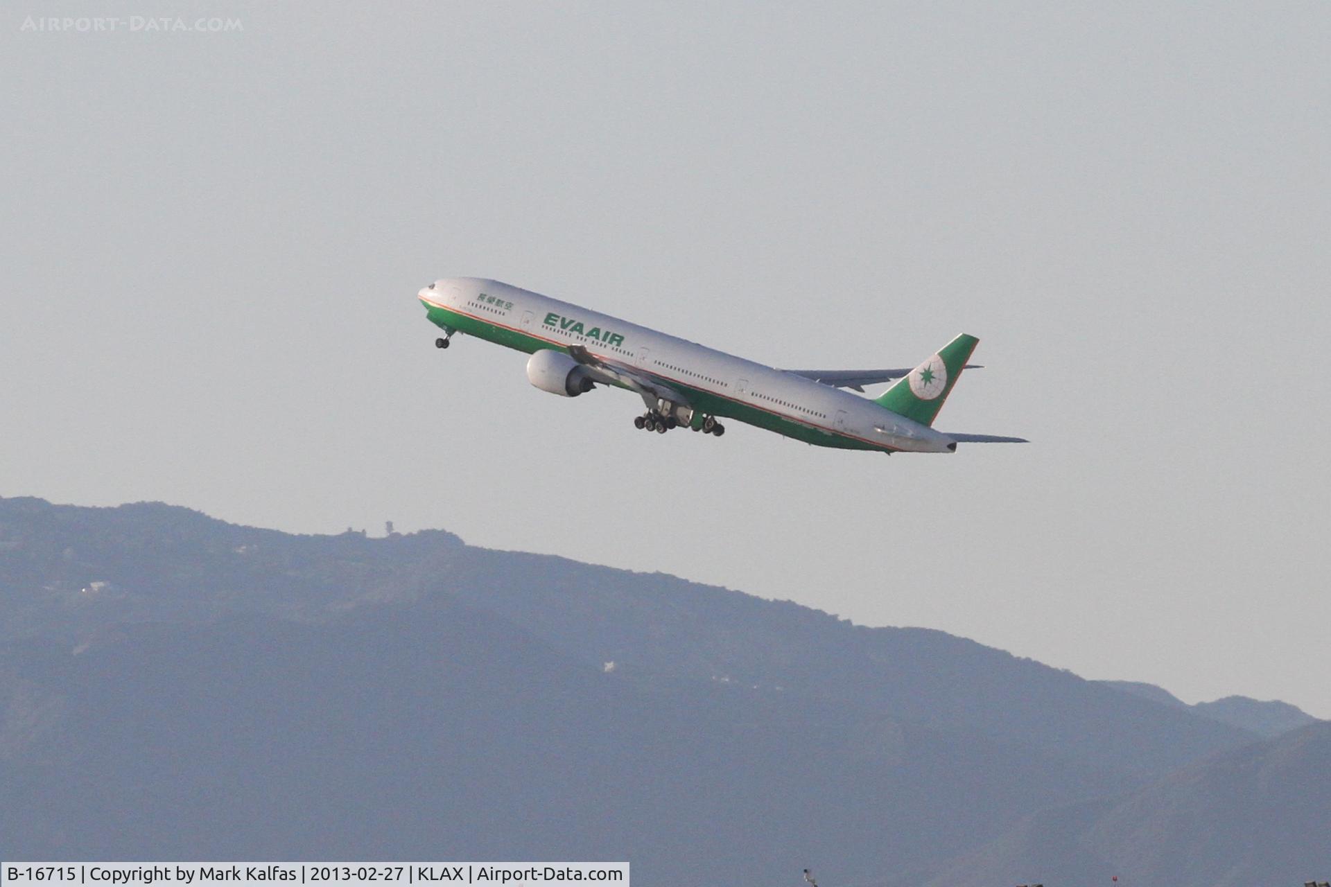 B-16715, 2009 Boeing 777-35E/ER C/N 33757, EVA AiR  Boeing 777-35EER, EVA11 departing RWY 24L KLAX enroute to Taiwan Taoyuan Int'l (RCTP / TPE).