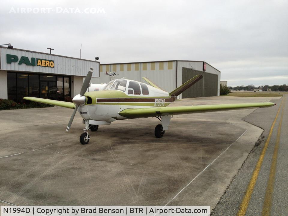 N1994D, 1952 Beech C35 Bonanza C/N D-3257, Being turned over to A&P school in Baton Rouge, LA. Just finished its last flight, ever. Plane was salvaged due to a minor prop strike (on tow bar) and hail damage.