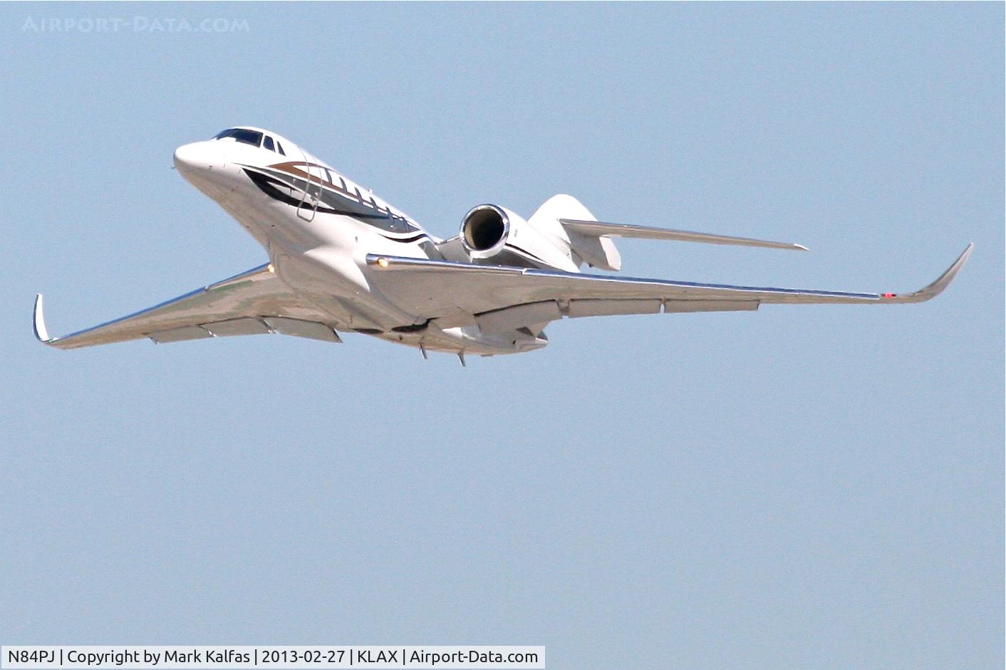 N84PJ, 1998 Cessna 750 Citation X C/N 750-0048, Papa John's Citation X, departing RWY 25L KLAX enroute to it's home base at Clark Regional Airport in Jeffersonville, Indiana - KJVY.