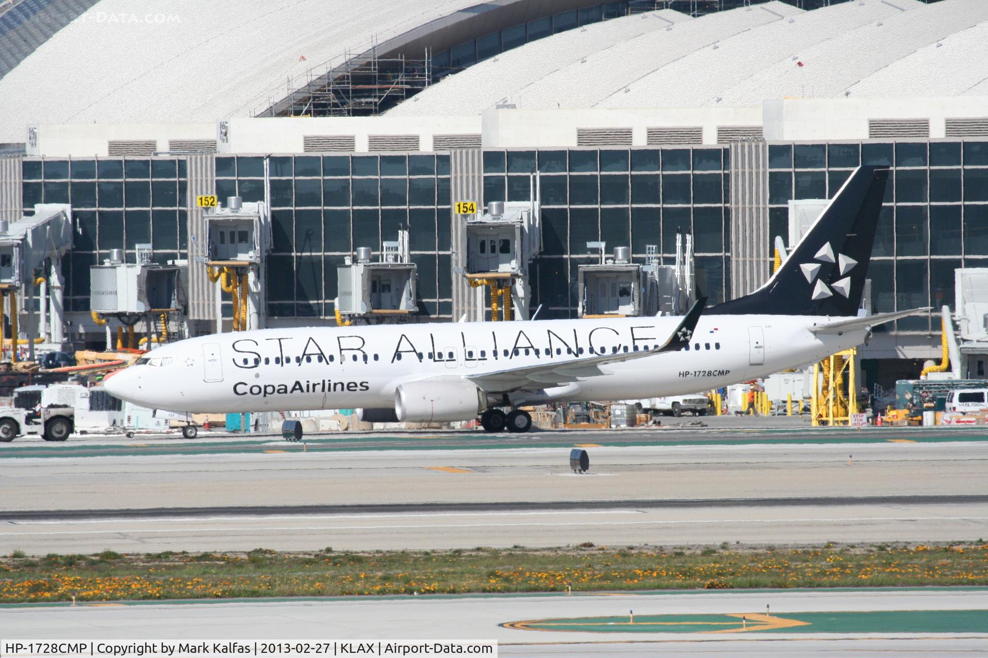 HP-1728CMP, 2012 Boeing 737-8V3 C/N 39396, Copa Boeing 737-8V3, CPM360 arriving from Tocumen Int'l (MPTO / PTY), on TWY C KLAX.