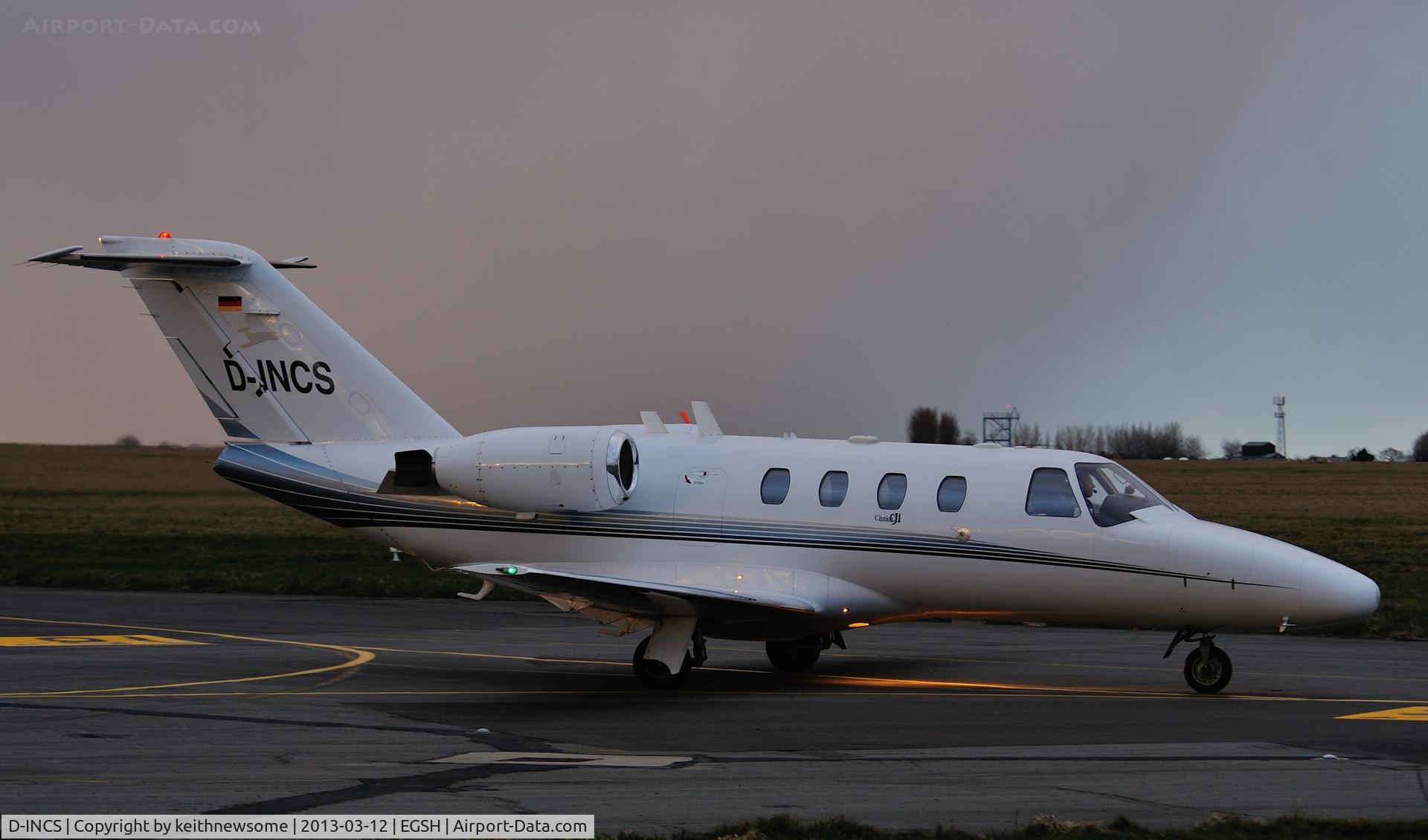 D-INCS, 2001 Cessna 525 CitationJet CJ1 C/N 525-0466, Leaving this evening under 'spooky' sky !