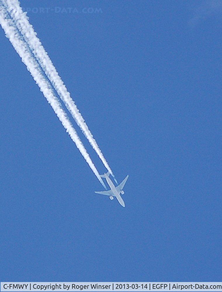 C-FMWY, 1996 Boeing 767-333 C/N 25587, Air Canada Boeing 767 westbound at 34000 feet over Pembrey Airport.