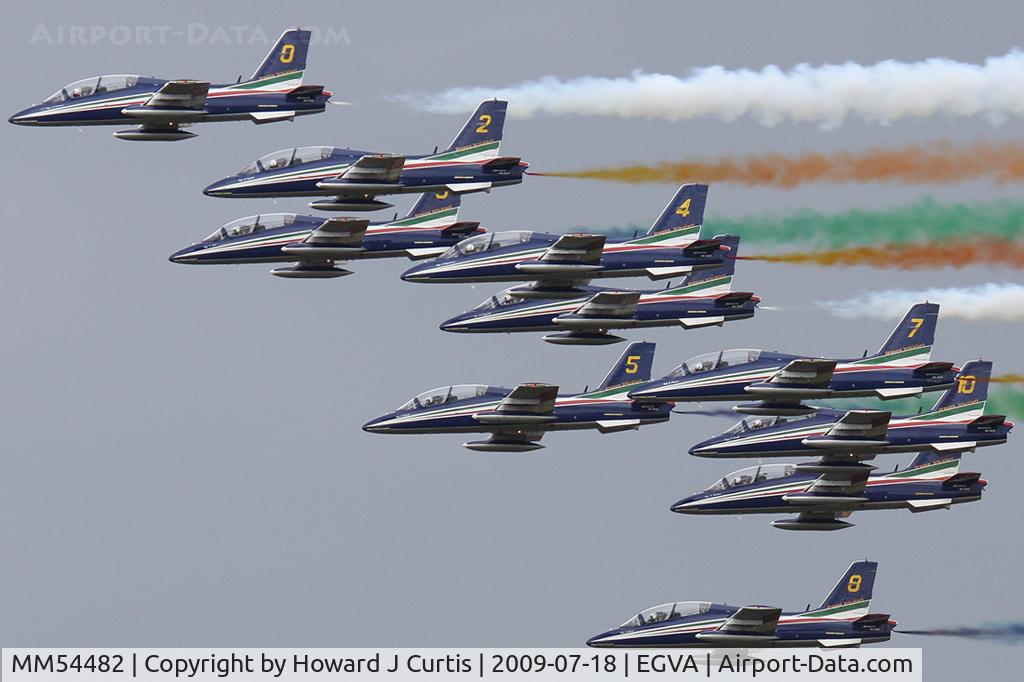 MM54482, Aermacchi MB-339PAN C/N 6677/072/AD011, At RIAT 2009. All ten of the fabulous Frecce Tricolori.