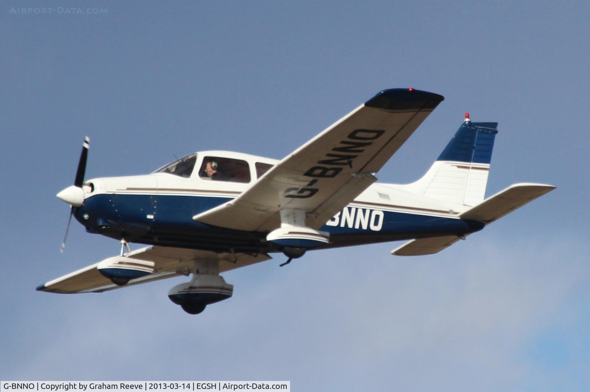 G-BNNO, 1981 Piper PA-28-161 Cherokee Warrior II C/N 28-8116099, About to land.