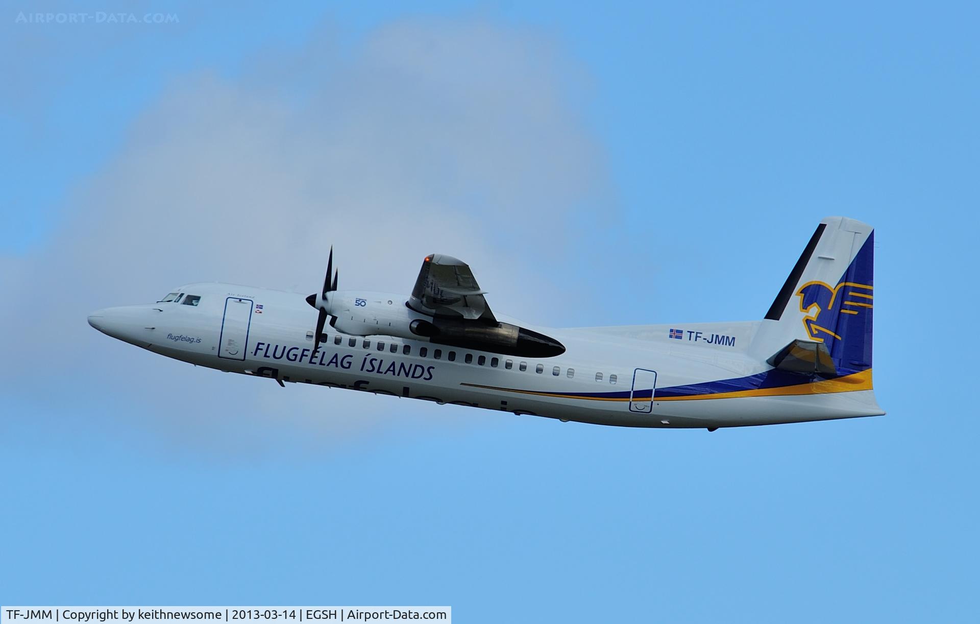 TF-JMM, 1991 Fokker 50 C/N 20214, Leaving following spray job !