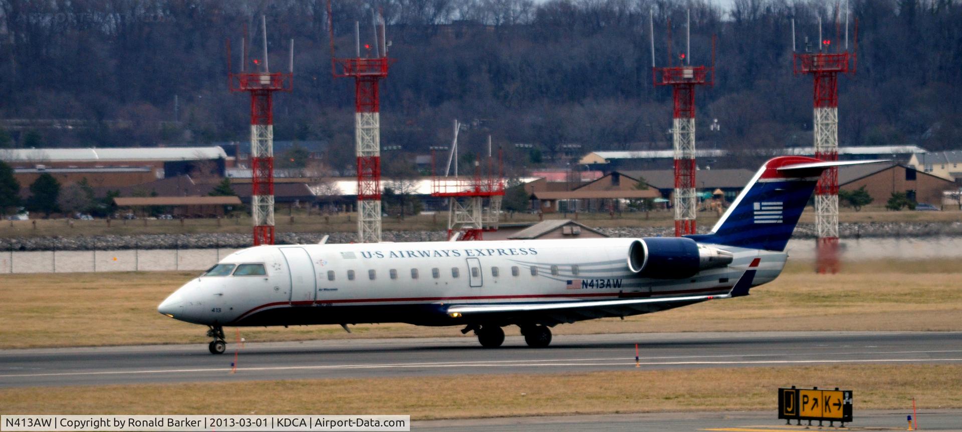 N413AW, 2001 Canadair CRJ-200LR (CL-600-2B19) C/N 7585, Takeoff DCA