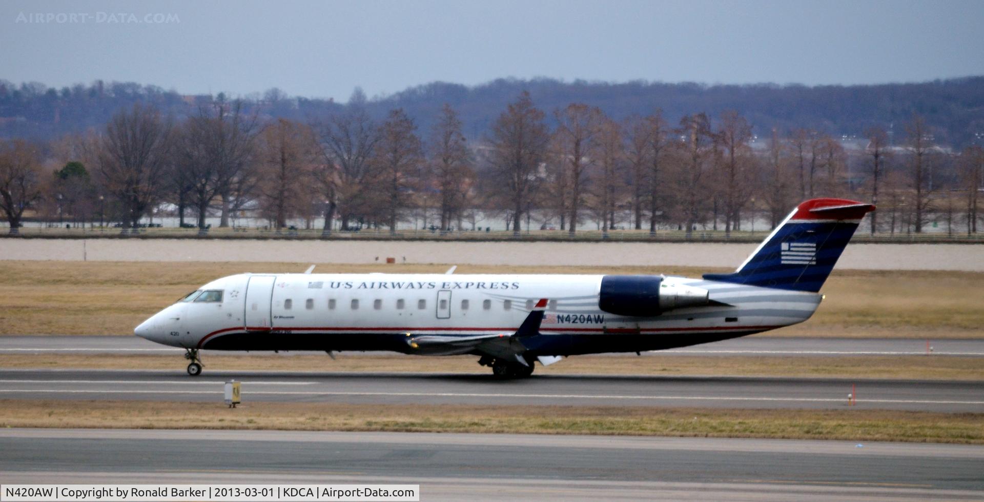 N420AW, 2002 Bombardier CRJ-200LR (CL-600-2B19) C/N 7640, Landing DCA