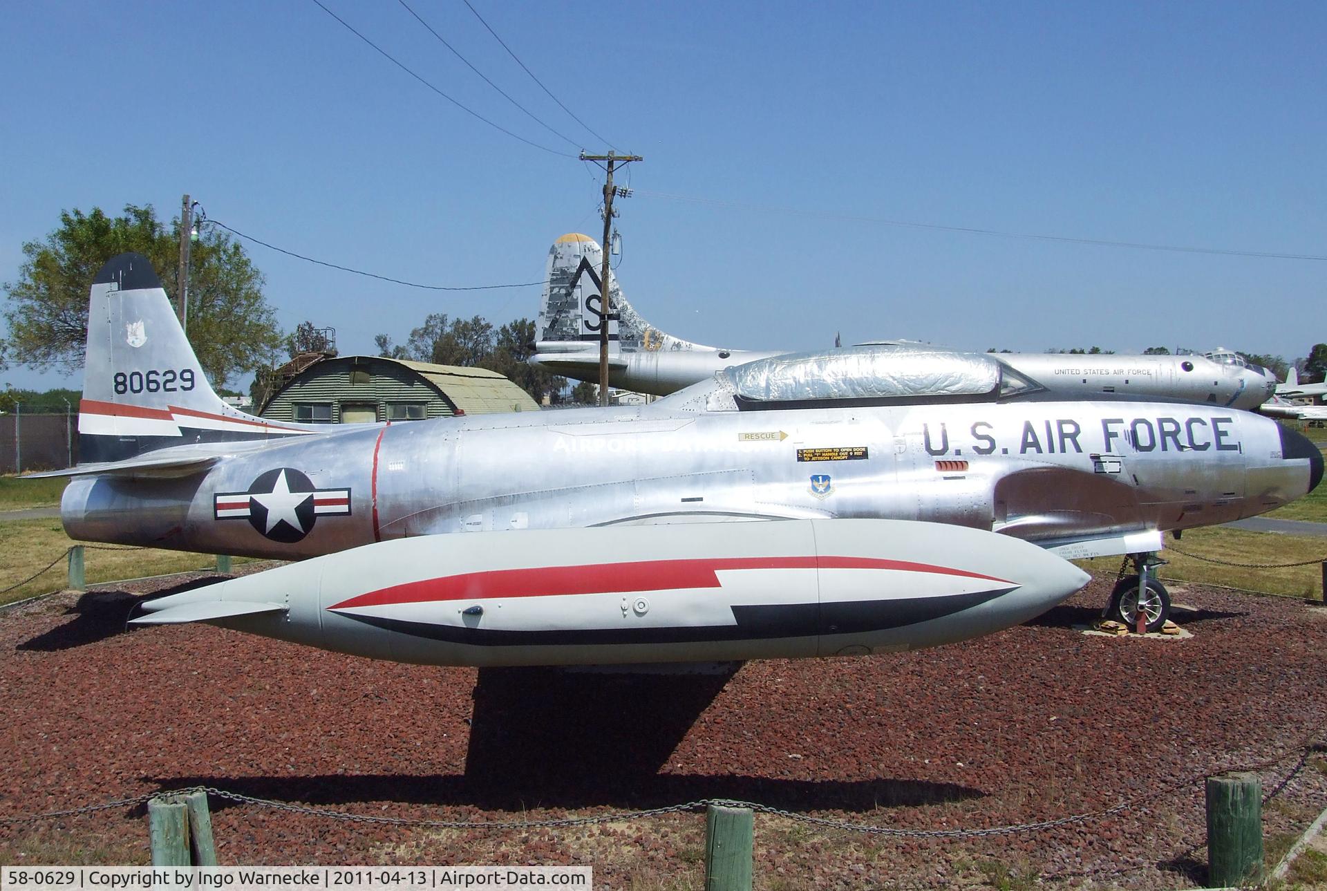 58-0629, 1958 Lockheed T-33A Shooting Star C/N 580-1598, Lockheed T-33A at the Castle Air Museum, Atwater CA