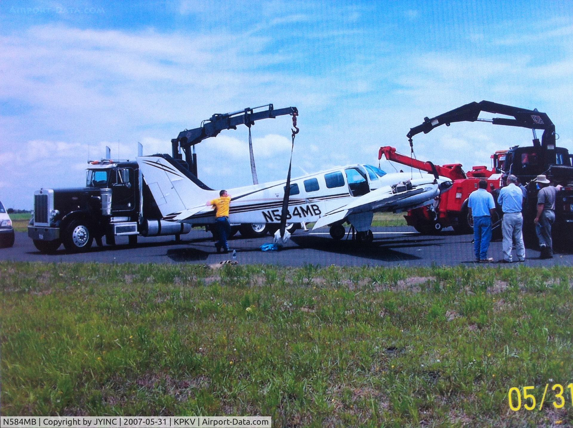N584MB, 1984 Beech 58TC Baron C/N TK-151, Are your landing gear lights telling you for sure? Gear up landing or gear down landing is better than unlocked gear down landing. Two years OOS and $350,000.00 later, this kind of landing will cost you wing end ribs.