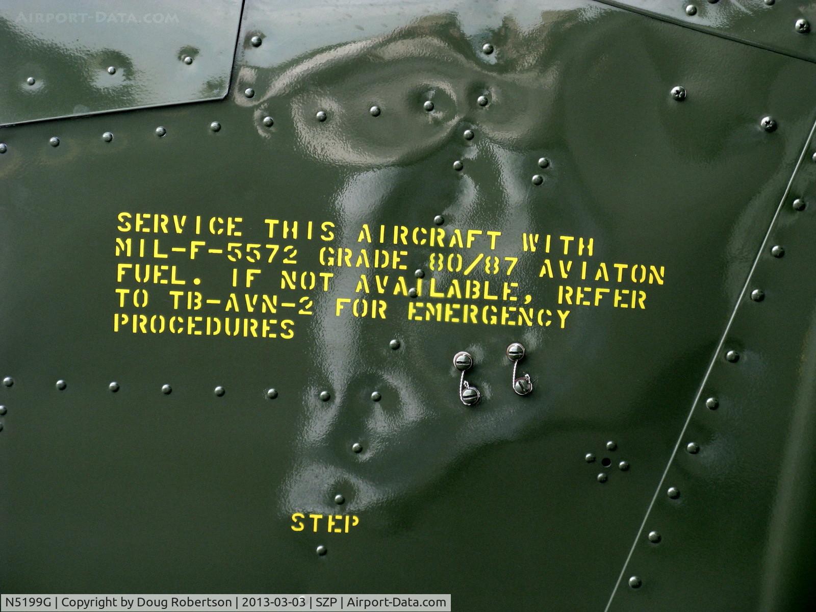 N5199G, 1953 Cessna 305A C/N 22118, 1953 Cessna 305A O-1 BIRD DOG, Continental O-470-11 213 Hp, servicing stencil data