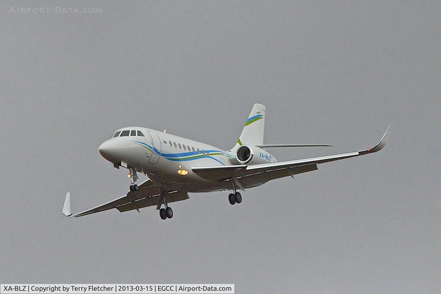 XA-BLZ, 2013 Dassault Falcon 2000LX C/N 251, Mexican registered Dassault Falcon 2000LX, c/n: 0000
arriving at Manchester UK