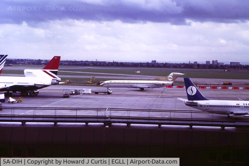 5A-DIH, 1978 Boeing 727-2L5 C/N 21539, Libyan Arab Airlines. Taken from the Queen's Building circa 1983.