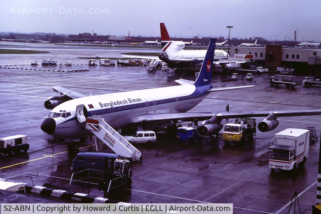 S2-ABN, 1966 Boeing 707-351C C/N 19168, Bangladesh Biman. Taken from Car Park 2. Circa 1982.