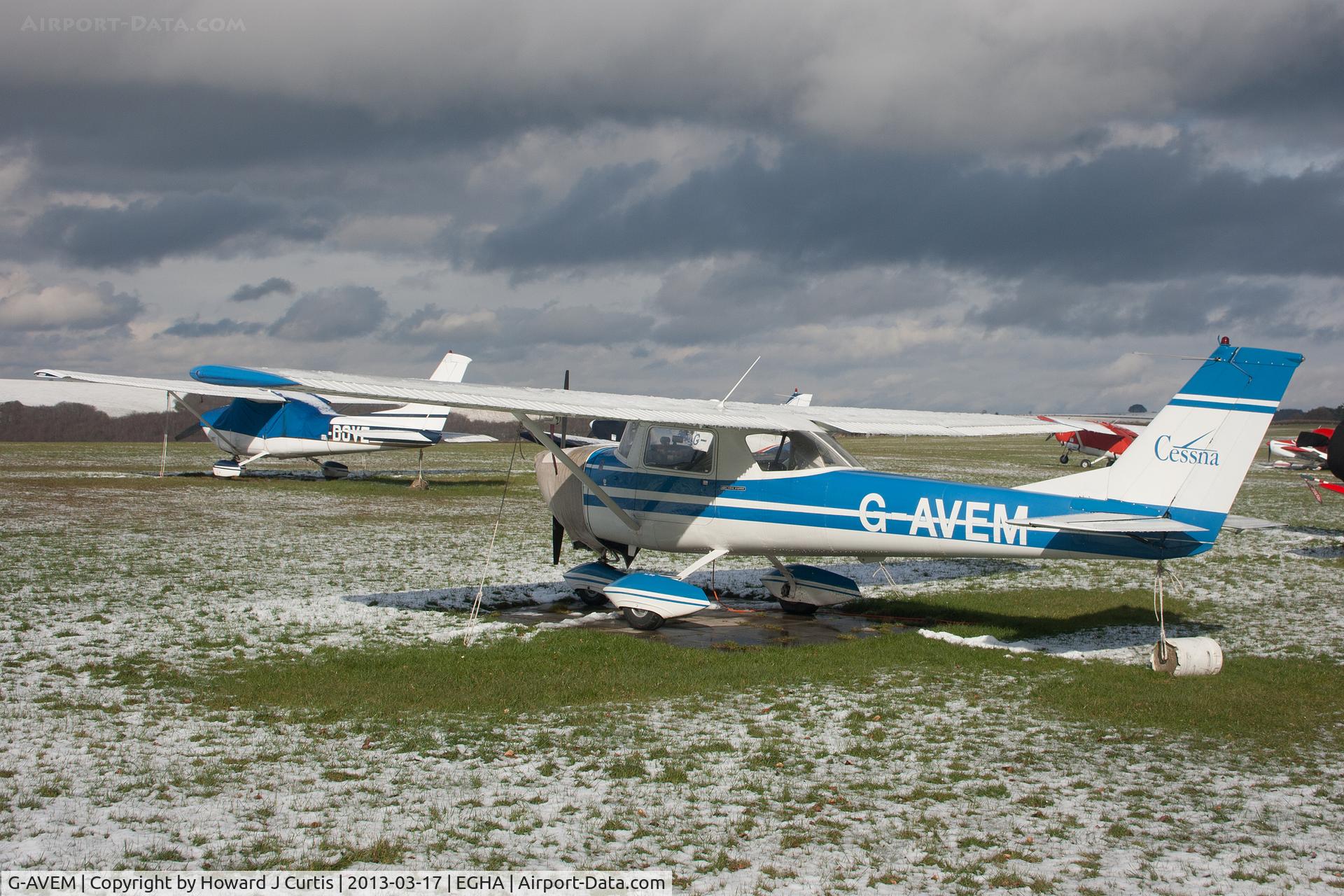 G-AVEM, 1966 Reims F150G C/N 0198, Compton Abbas in the snow. Resident Cessna G-AVEM and G-DOVE (left).